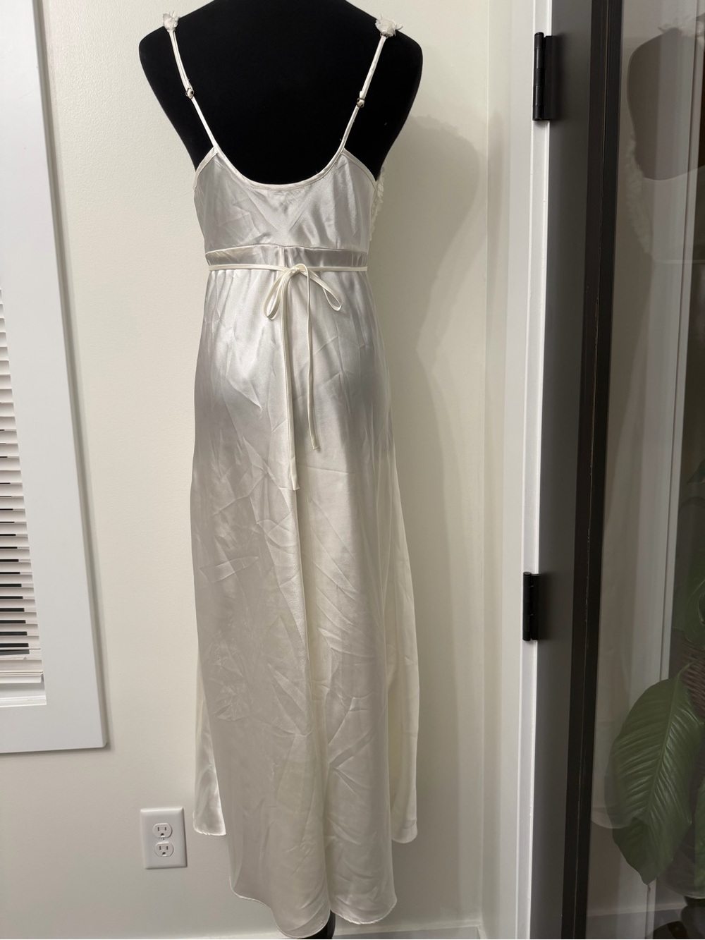 Flora Ivory Satin Nightgown with Floral Appliqué Tie Waist Maxi Size Small - Picture 4 of 11
